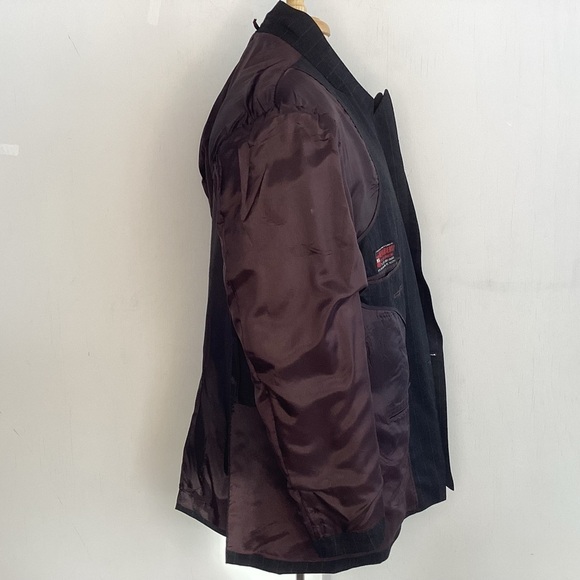 Double Breasted Peak Collar Charcoal/ Blue Bespoke Pinstripe Suit Coat 42 Reg - Picture 9 of 12